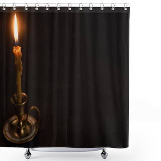 Personality  Church Candle In Candlestick Burning In Dark Shower Curtains