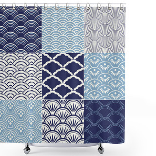 Personality  Japanese Seamless Ocean Wave Pattern Shower Curtains