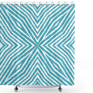 Personality  Tiled Watercolor Pattern. Turquoise Symmetrical Kaleidoscope Background. Hand Painted Tiled Watercolor Seamless. Textile Ready Great Print, Swimwear Fabric, Wallpaper, Wrapping. Shower Curtains