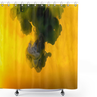 Personality  Full Frame Image Of Mixing Of Yellow, Green And Black Paints Splashes  In Water Shower Curtains