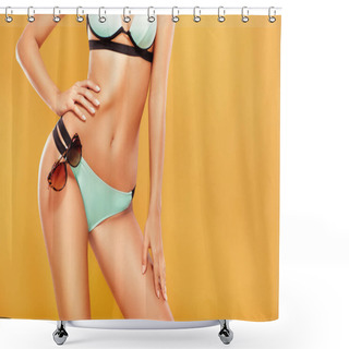 Personality  Tanned Woman In Blue Bikini Shower Curtains
