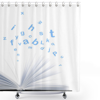 Personality  Book With Letters Flying Out Of It Shower Curtains