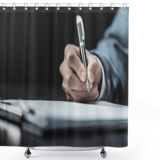 Personality  Businessman Doing Paperwork Shower Curtains
