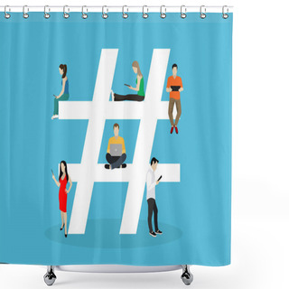 Personality  Cartoon People Sitting Around Hash Symbol, Vector Illustration Concept Design Shower Curtains