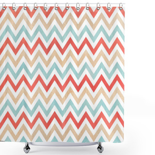 Personality  Watercolor Red, Blue And Beige Stripes Background, Chevron Shower Curtains