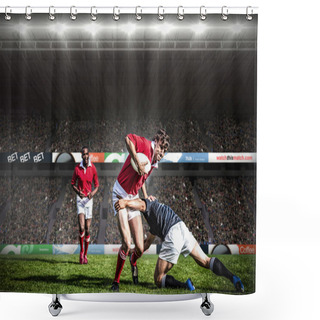 Personality  Composite Image Of Rugby Fans In Arena Shower Curtains