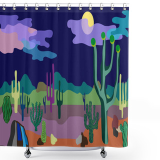 Personality  Desert Landscape. Vector Illustration. Shower Curtains