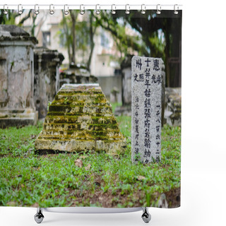 Personality  Old Grey Tombstones. Cemetery In Malaysia Shower Curtains