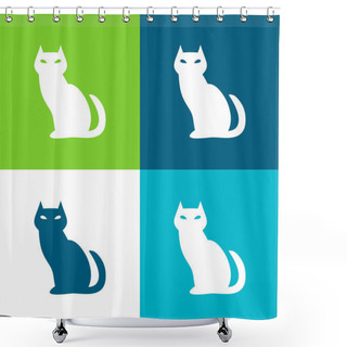 Personality  Black Evil Cat Flat Four Color Minimal Icon Set Shower Curtains
