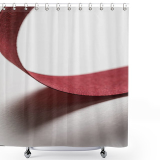 Personality  Close Up Of Shiny Silk Wavy Burgundy Ribbon On Grey Background Shower Curtains