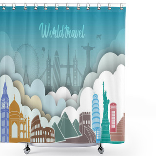 Personality  Travel, Journey Vector Famous Monuments Of World In Sky Shower Curtains