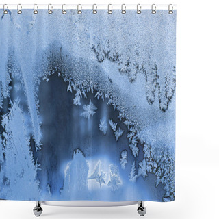 Personality  Winter Window Glass With Beautiful Ice Patterns, Closeup Natural Texture Shower Curtains