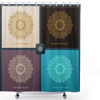 Personality  Ethnic Vector Invitation Set With Mandala Design Element. Square Label Template. Luxury Floral Weave Pattern Shower Curtains