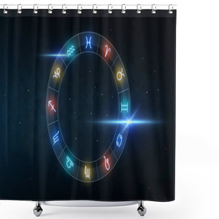 Personality  Signs Of Zodiac Over Night Sky And Stars Shower Curtains