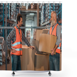 Personality  Warehouse Workers With Boxes Shower Curtains