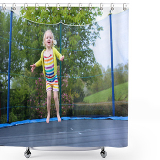 Personality  Preschooler Girl Jumping On Trampoline Shower Curtains