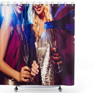 Personality  Cropped View Of Man Pouring Champagne From Bottle Into Glasses For Glamor Girls Shower Curtains