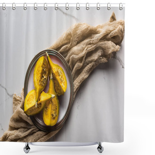 Personality  Top View Of Plate With Pumpkin Quarters On Canvas Shower Curtains