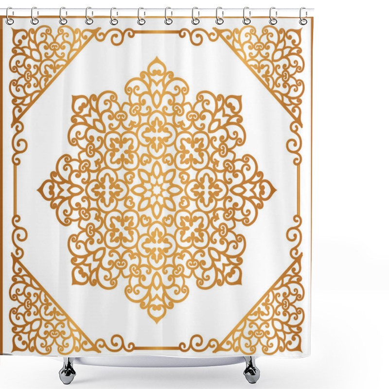 Personality  Vintage Gold Round Ornament In Square Frame Shower Curtains