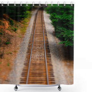 Personality  Railroad Tracks With Tilt Shift Lens Effect Shower Curtains