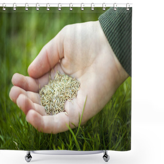 Personality  Hand Holding Grass Seed Shower Curtains