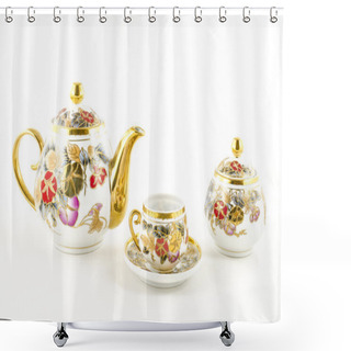 Personality  Porcelain Tea And Coffee Set With Flower Motif Shower Curtains