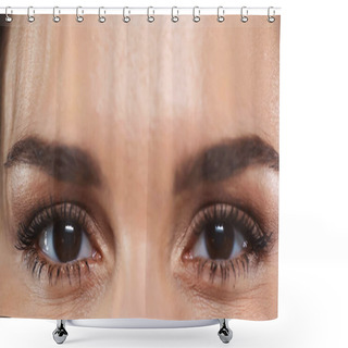 Personality  Partial View Of Woman With Brown Eyes Looking At Camera Shower Curtains