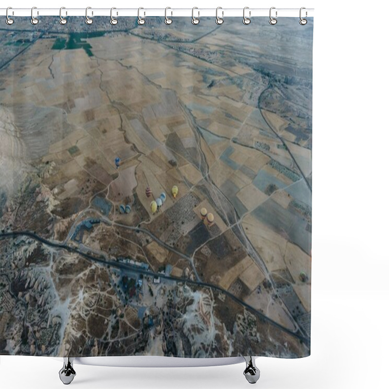Personality  Aerial View Of Hot Air Balloons Festival In Goreme National Park, Fairy Chimneys, Cappadocia, Turkey Shower Curtains
