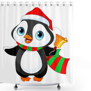 Personality  Christmas Penguin With Jingle Bell Shower Curtains