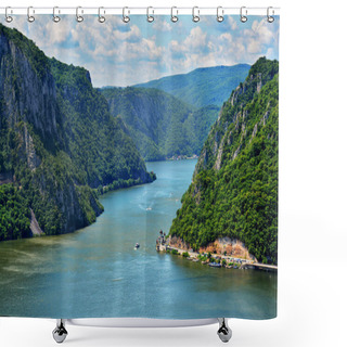Personality  Spectacular Danube Gorges, Also Known As The Danube Boilers ,passing Through The Carpathian Mountains, Between Serbia And Romania Shower Curtains