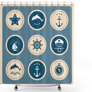 Personality  Nautical And Sea Icons, Badges And Labels. Shower Curtains