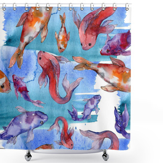 Personality  Aquatic Fish Set. Red Sea And Exotic Fishes Inside: Goldfish. Watercolor Illustration Set. Watercolour Drawing Fashion Aquarelle. Seamless Background Pattern. Fabric Wallpaper Print Texture. Shower Curtains