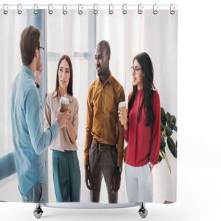 Personality  Group Of Multicultural Business People Having Conversation During Coffee Break In Office Shower Curtains