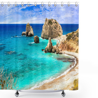 Personality  Best Beaches Of Cyprus - Petra Tou Romiou, Azure Sea And Unique Rocks. Shower Curtains