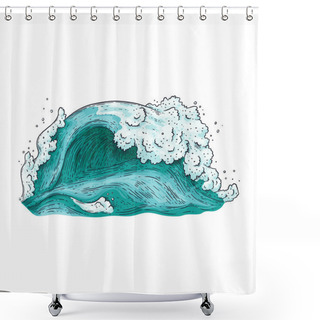Personality  Hand Drawn Blue Water Wave Isolated On White Background Shower Curtains