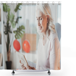 Personality  Portrait Of Elderly Woman Looking At The Photo Shower Curtains