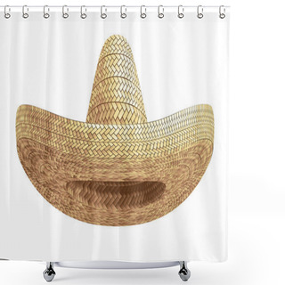 Personality  Realistic Summer Straw Wicker Hat Like Mexican Sombrero In Front View Shower Curtains