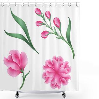 Personality  Pink Flowers Set Shower Curtains