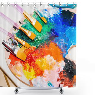 Personality  Set For Drawing And Art Painting With Color Palette And Watercolor Paints On Table Shower Curtains
