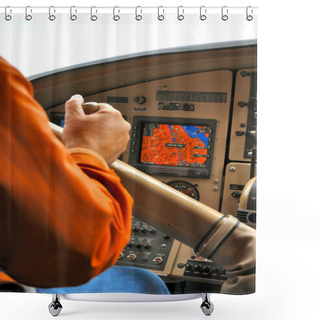 Personality  Man In Floatplane Cockpit Shower Curtains