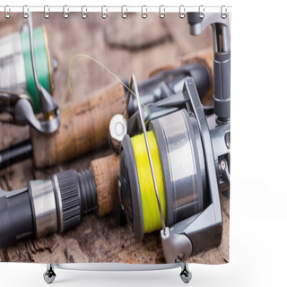 Personality  Fishing Rod And Reel With Line Shower Curtains
