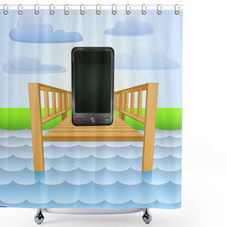 Personality  River Pier With Smart-phone Chat Relaxing Vector Shower Curtains