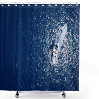 Personality  Amazing View To Yacht Sailing In Open Sea At Windy Day. Drone View - Birds Eye Shower Curtains