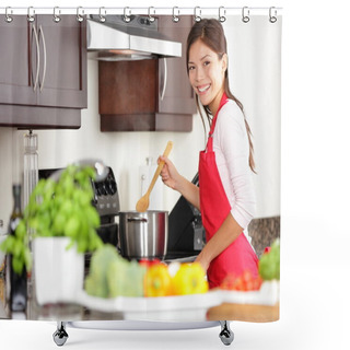 Personality  Cooking Woman In Kitchen Shower Curtains