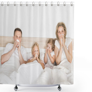 Personality  Sick Family Lying In Bed Shower Curtains