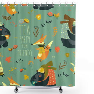 Personality  Autumn Forest Seamless Pattern With Cute Animals Shower Curtains