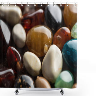 Personality  Close Up View Of Fortune Telling Stones On Wooden Background Shower Curtains