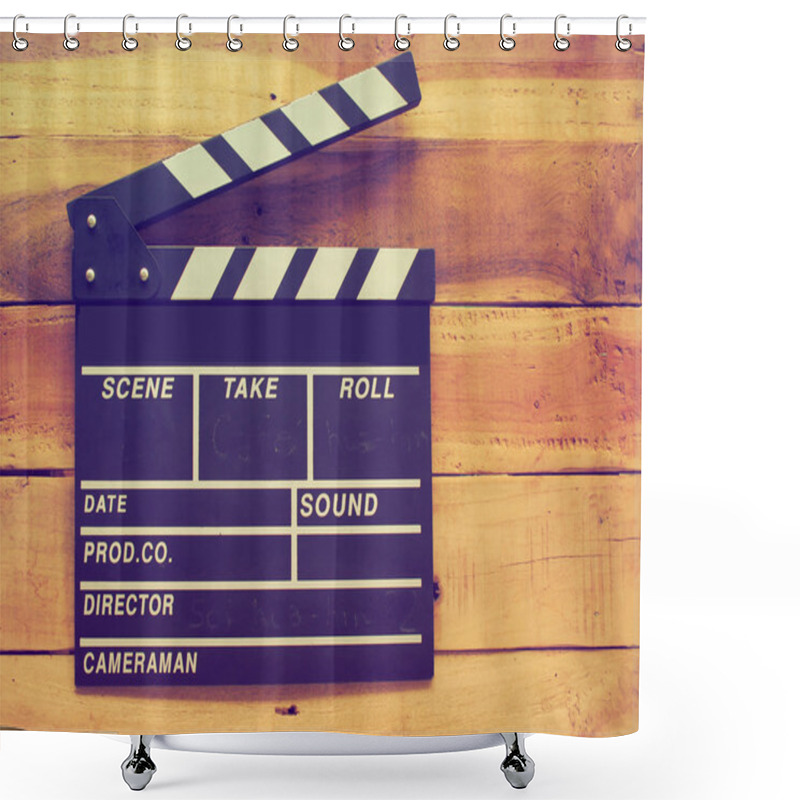 Personality  Clapper Board On Wood Background Vintage Color Tone Shower Curtains