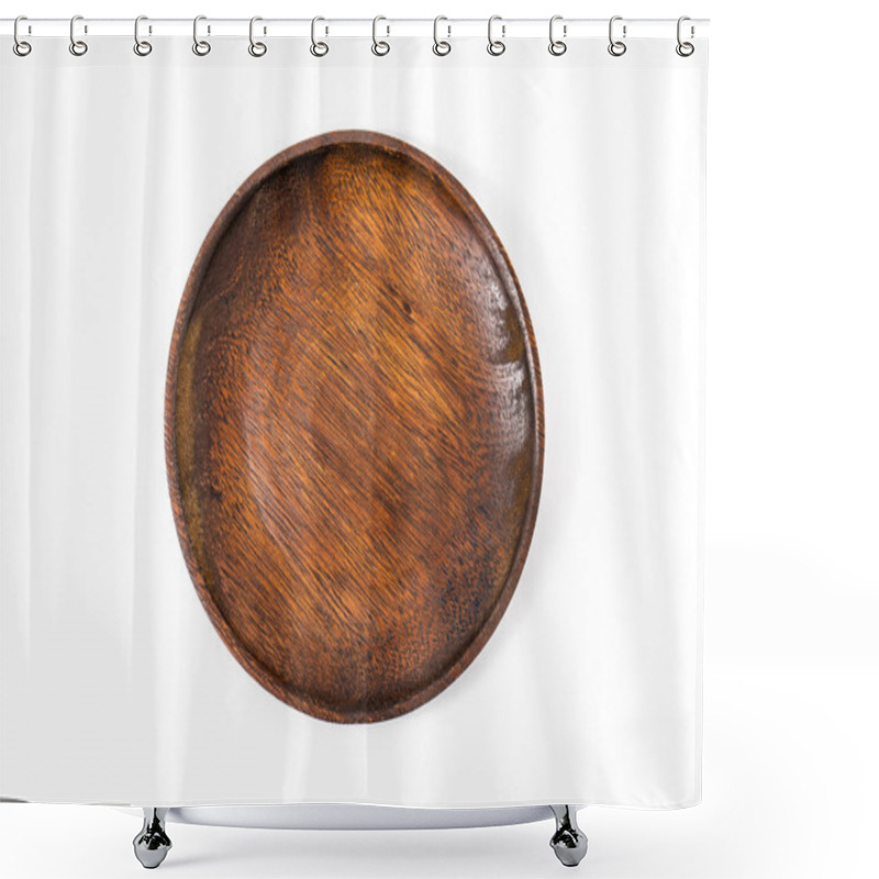 Personality  Wooden Plate Over A White Background Shower Curtains