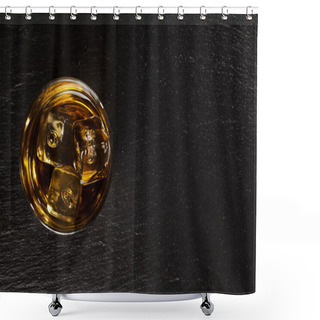 Personality  Glass Of Whiskey With Ice On Black Stone Shower Curtains